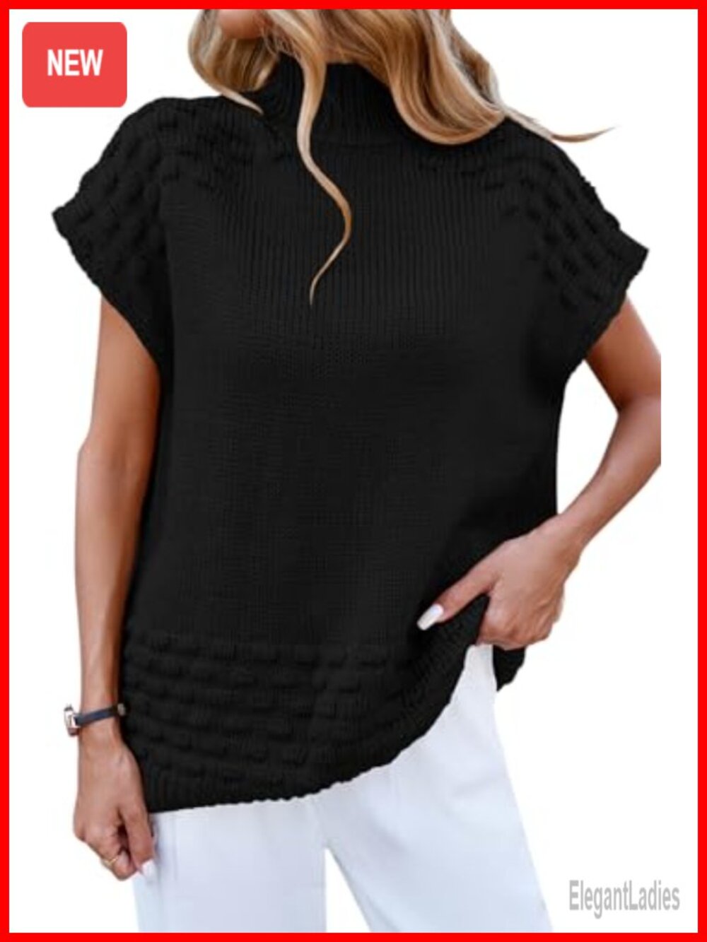 Womens Oversized Mock Neck Sweater Vest Pullover Knit Cap Sleeve